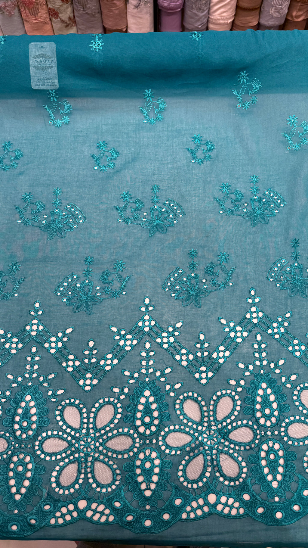 Turquoise Blue Embroidered Unstitched Fabric