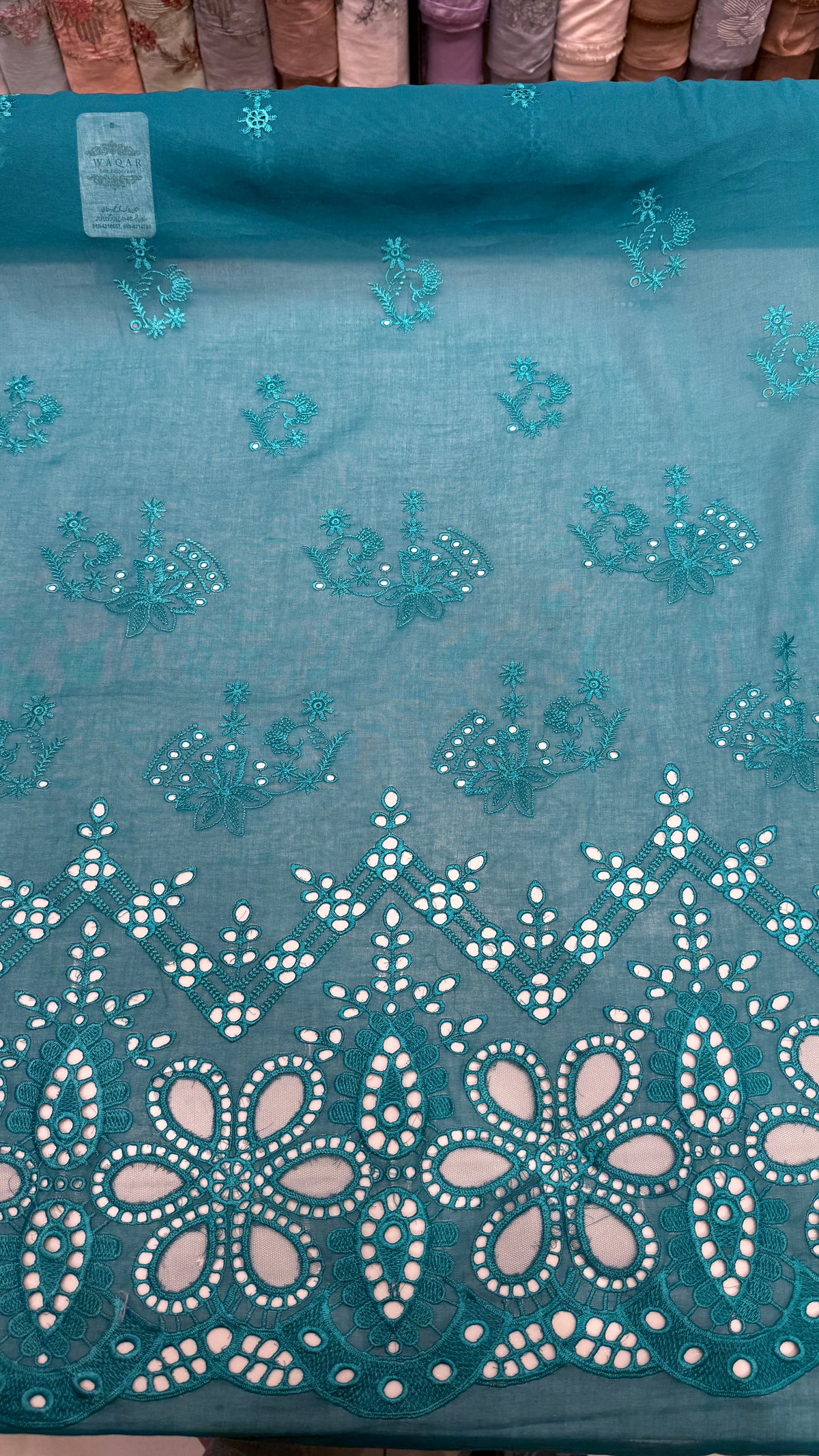 Turquoise Blue Embroidered Unstitched Fabric
