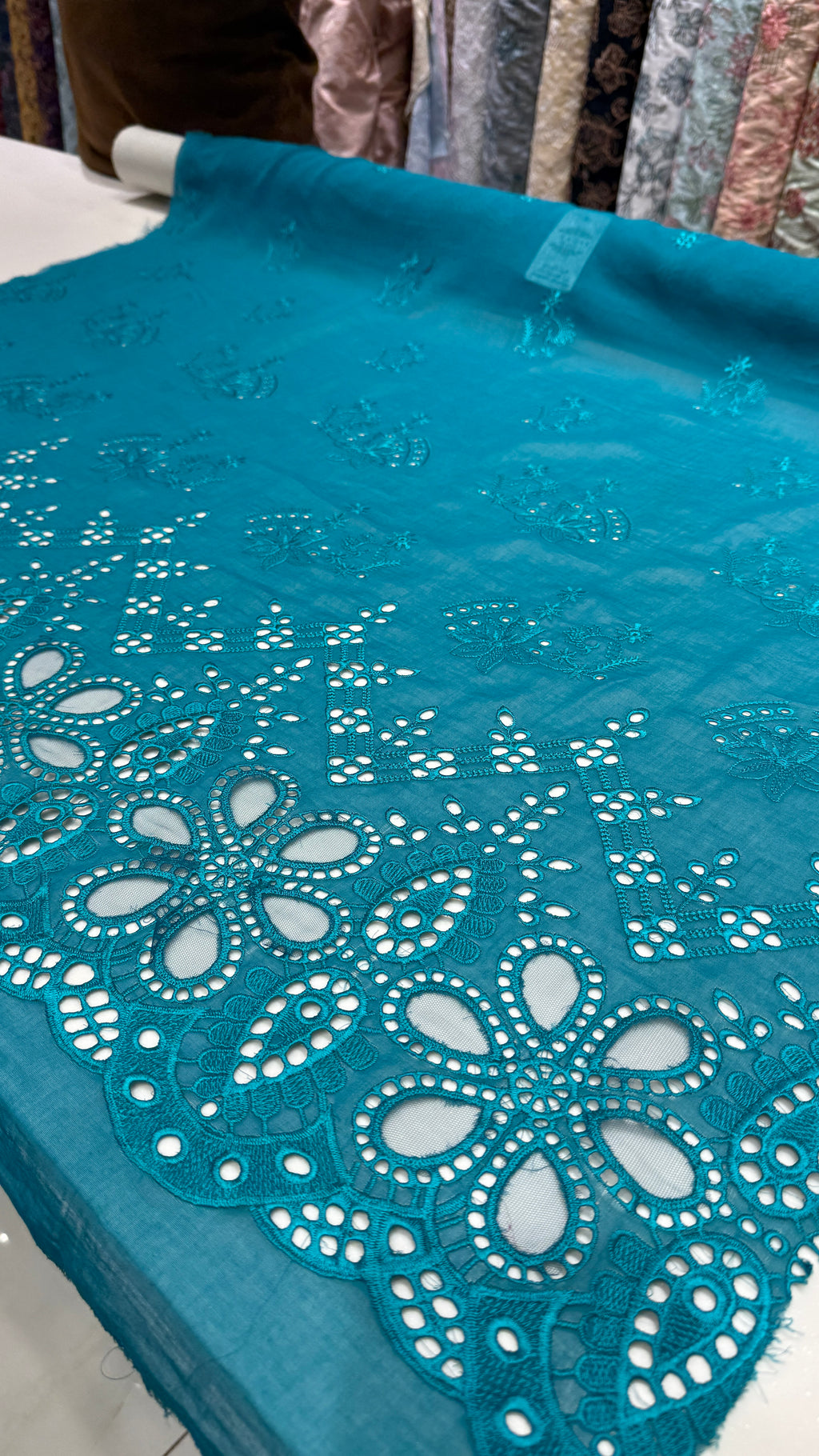 Turquoise Blue Embroidered Unstitched Fabric