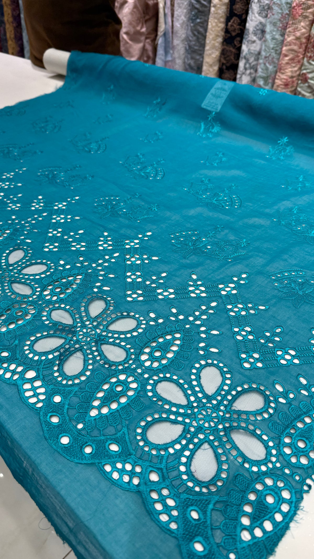 Turquoise Blue Embroidered Unstitched Fabric