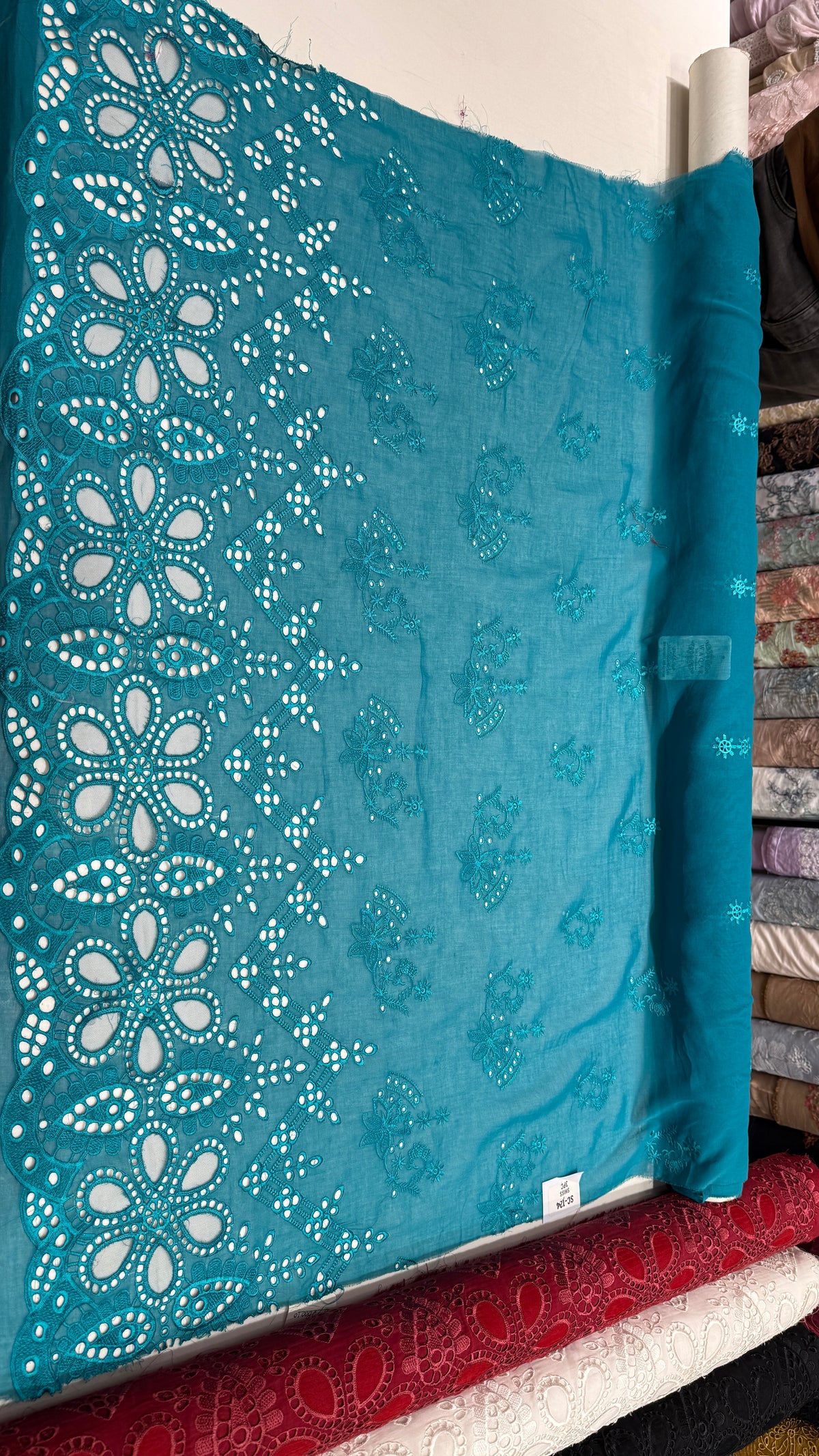 Turquoise Blue Embroidered Unstitched Fabric