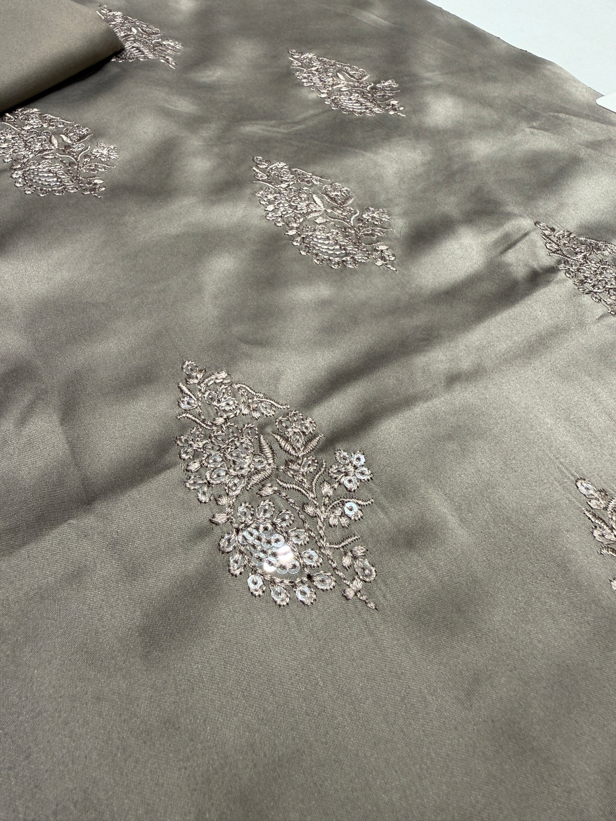 Grey Shimmer Silk Embroidered Unstitched Fabric
