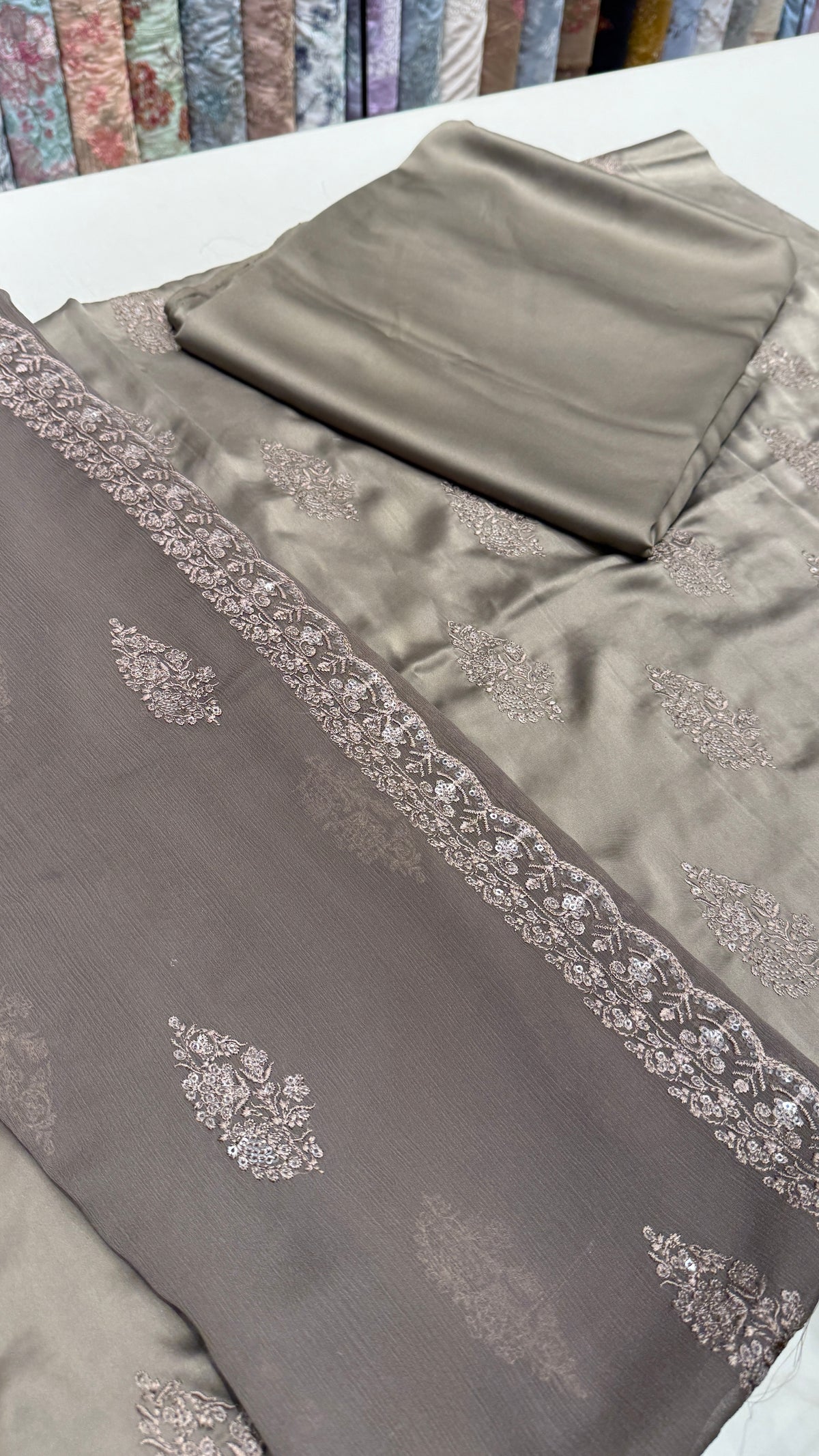 Grey Shimmer Silk Embroidered Unstitched Fabric