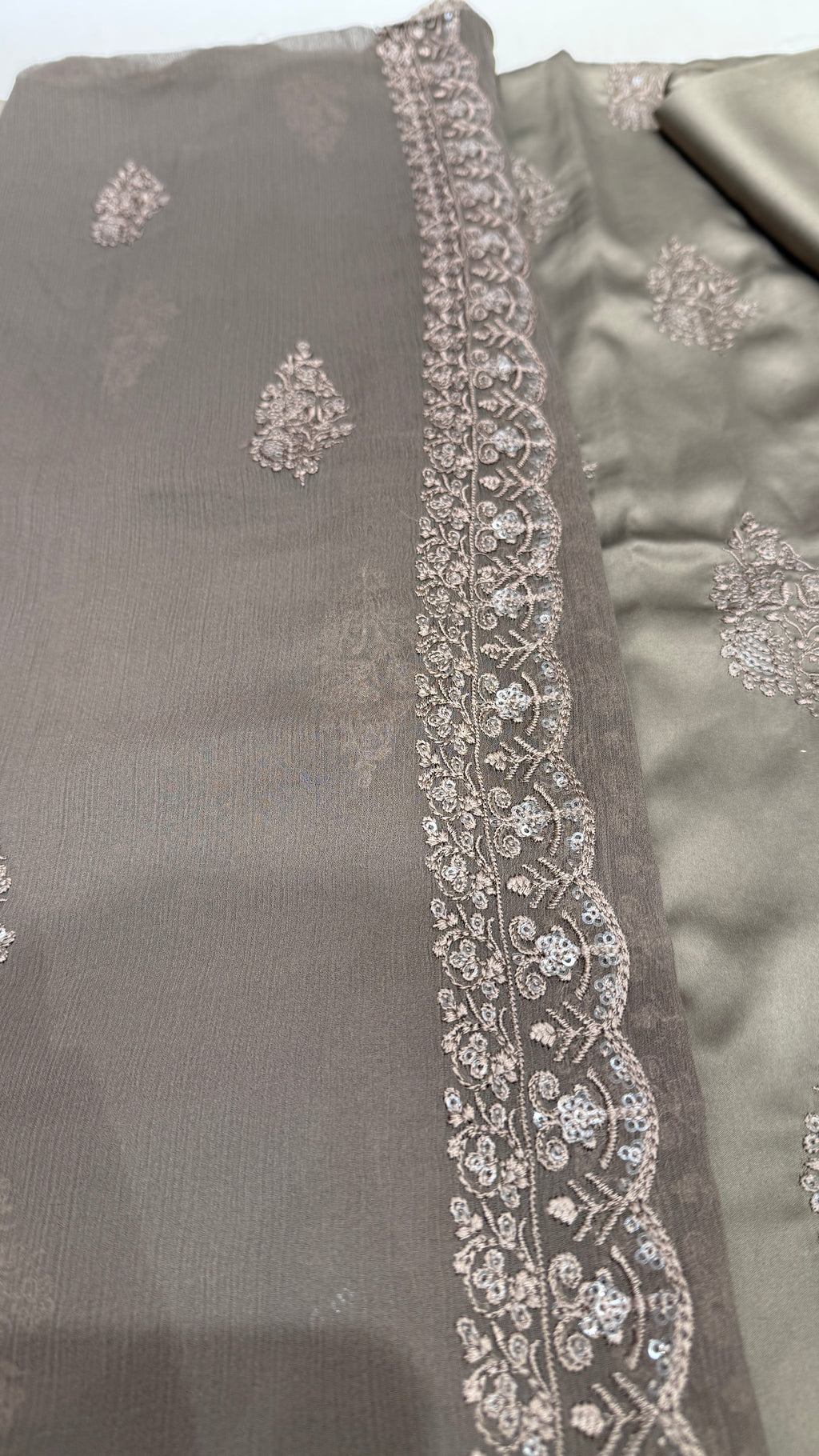 Grey Shimmer Silk Embroidered Unstitched Fabric