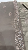 Grey Shimmer Silk Embroidered Unstitched Fabric