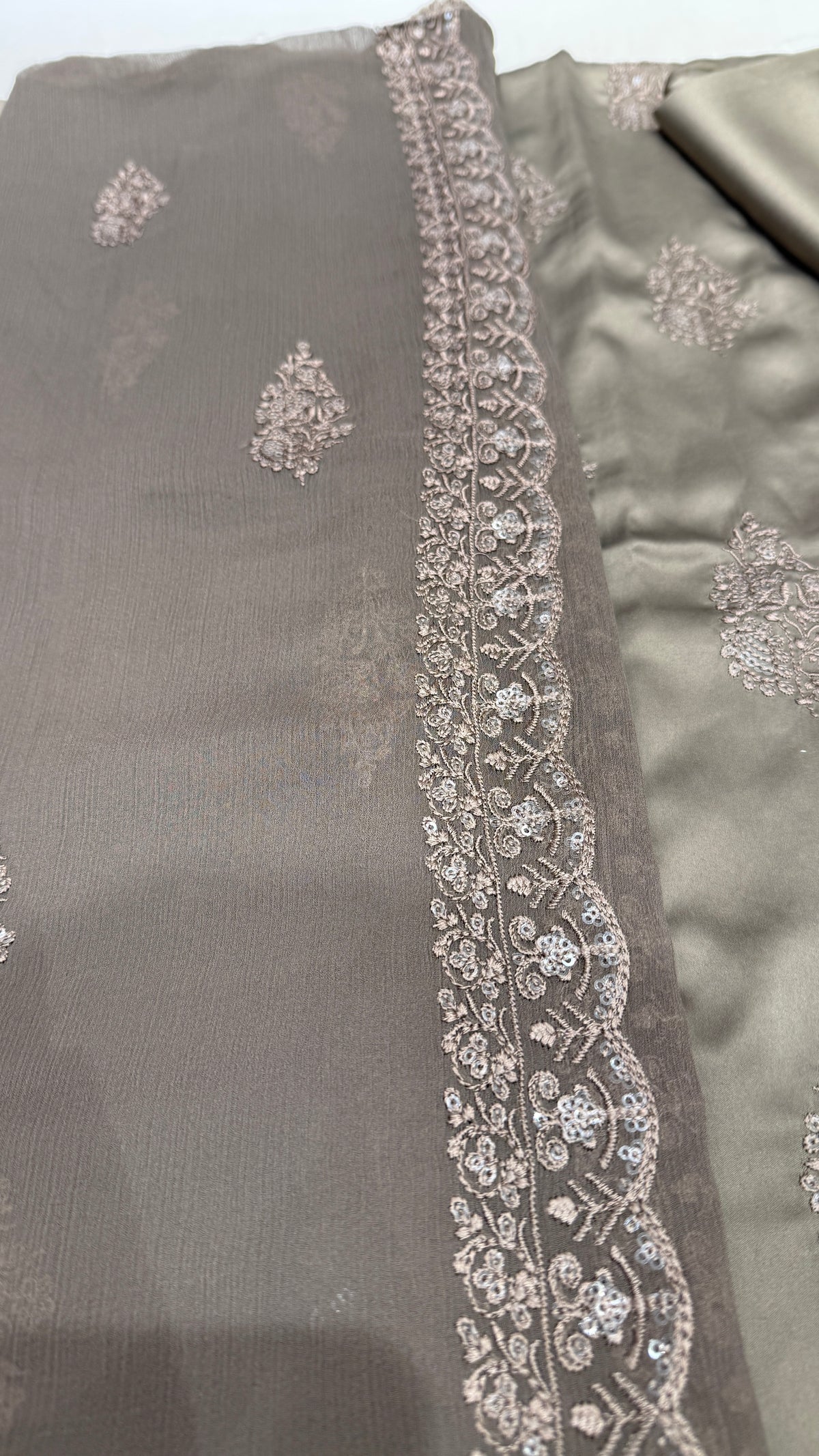 Grey Shimmer Silk Embroidered Unstitched Fabric