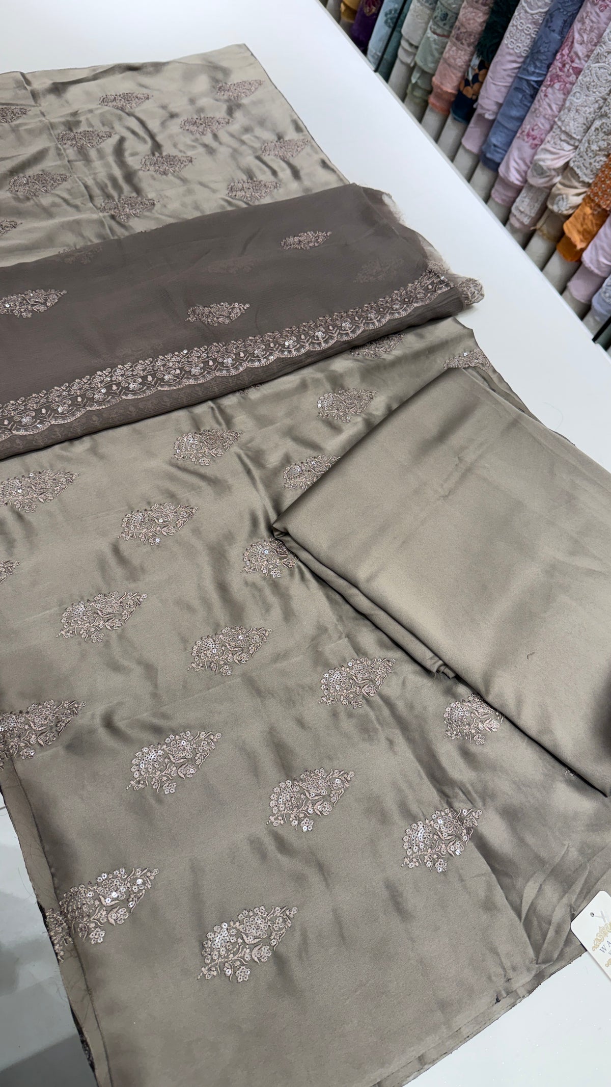 Grey Shimmer Silk Embroidered Unstitched Fabric