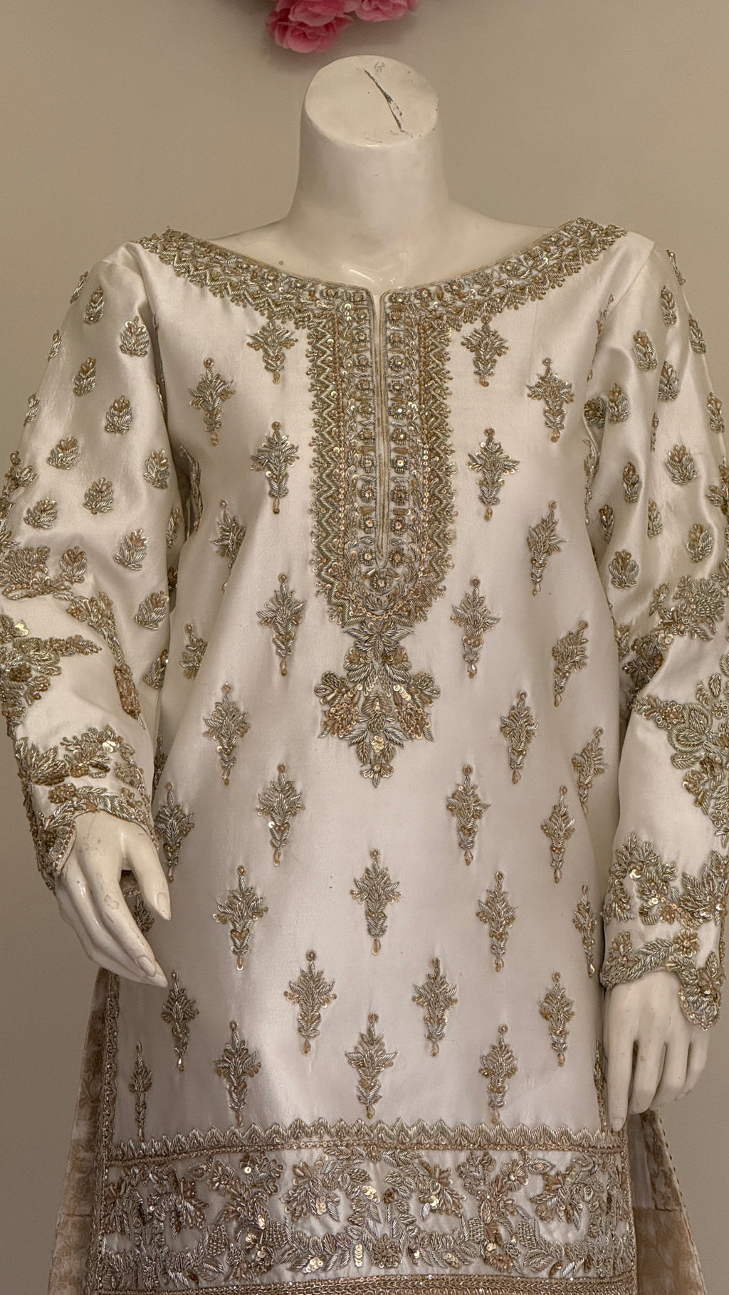 Ivory Gold Embroidered Bridal Sharara Suit
