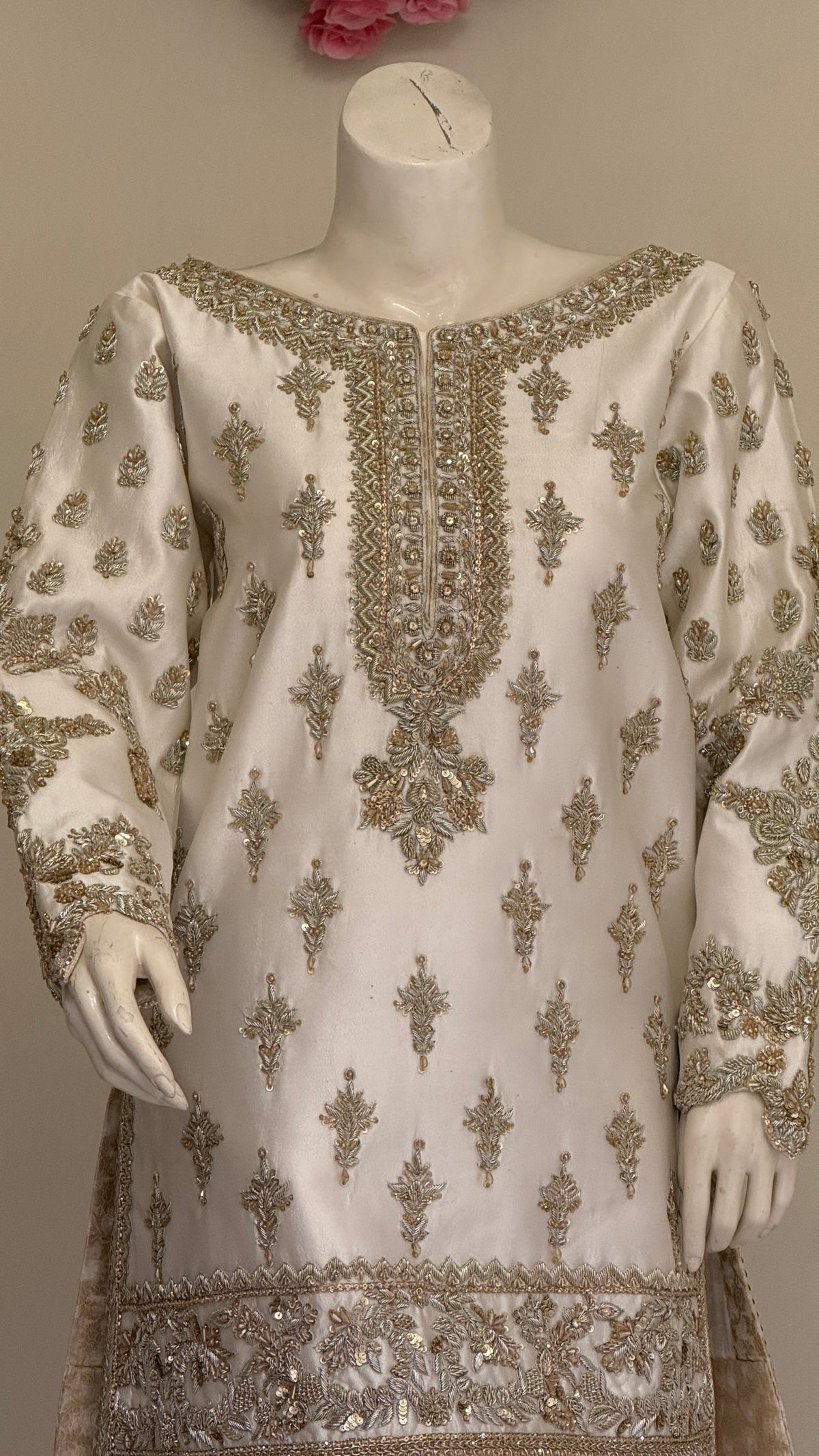 Ivory Gold Embroidered Bridal Sharara Suit