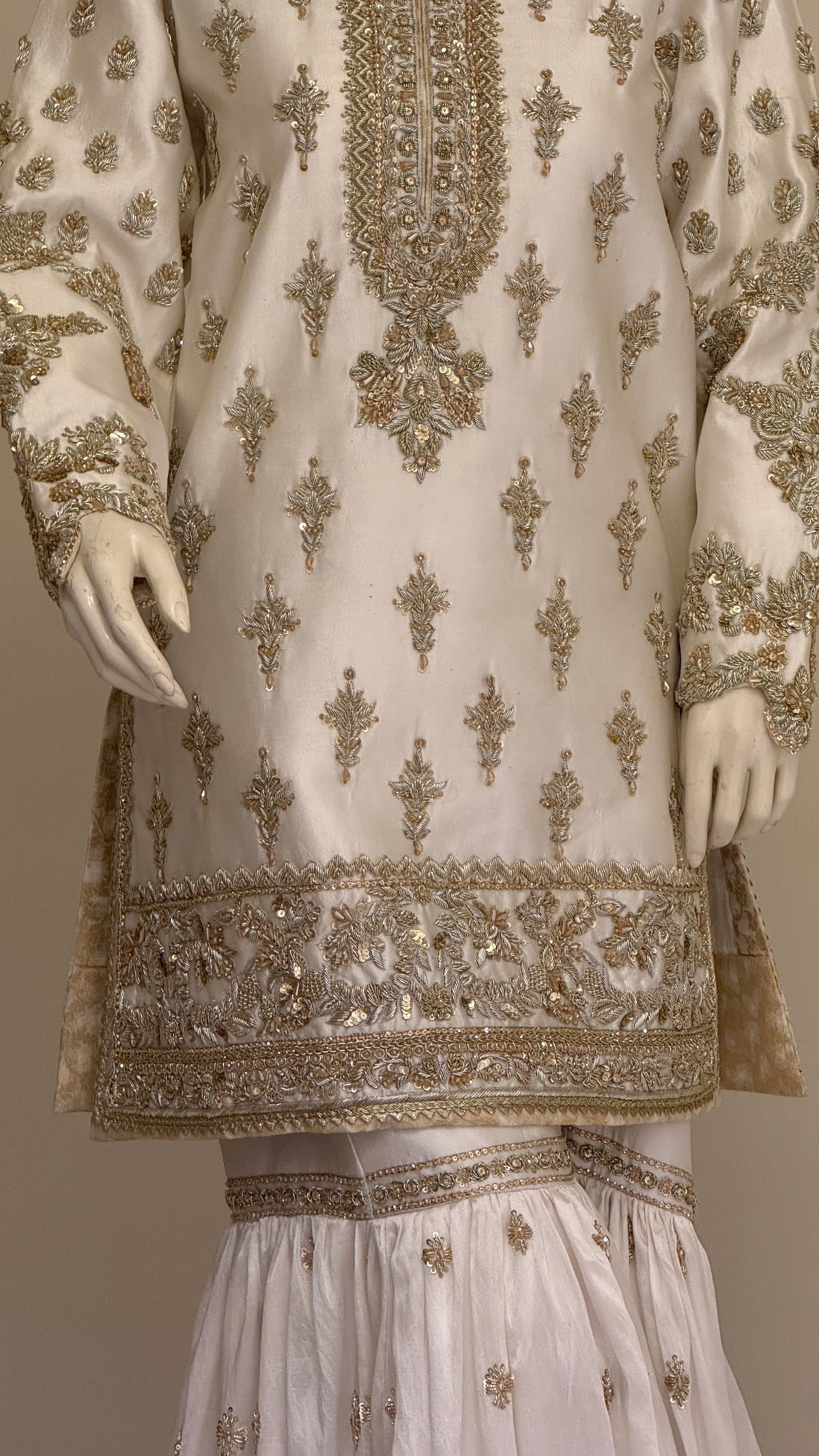 Ivory Gold Embroidered Bridal Sharara Suit
