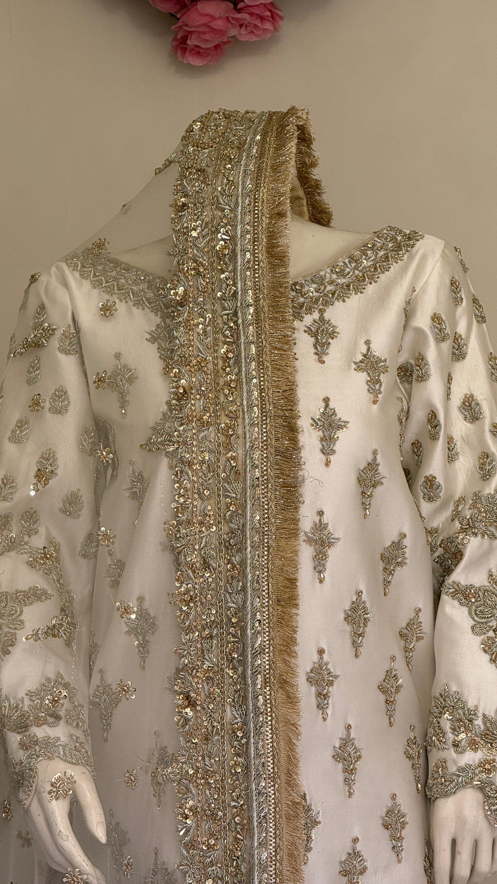 Ivory Gold Embroidered Bridal Sharara Suit
