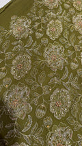 Olive Green Hand-Embroidered Unstitched Fabric