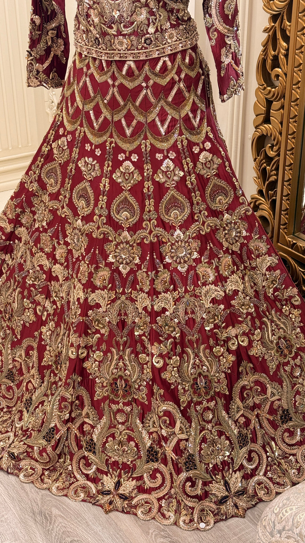 Maroon Gold Embroidered Bridal Maxi