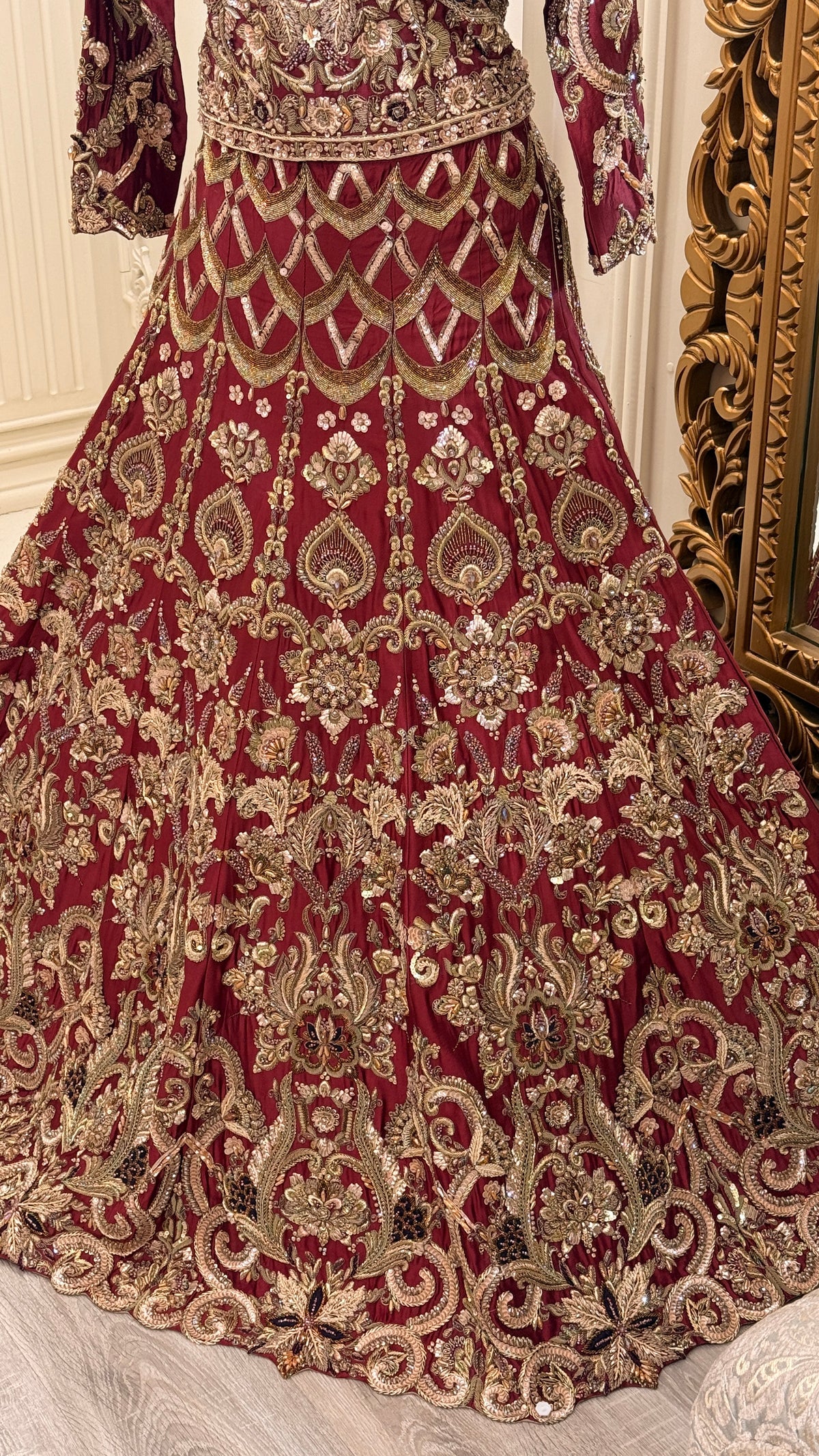 Maroon Gold Embroidered Bridal Maxi