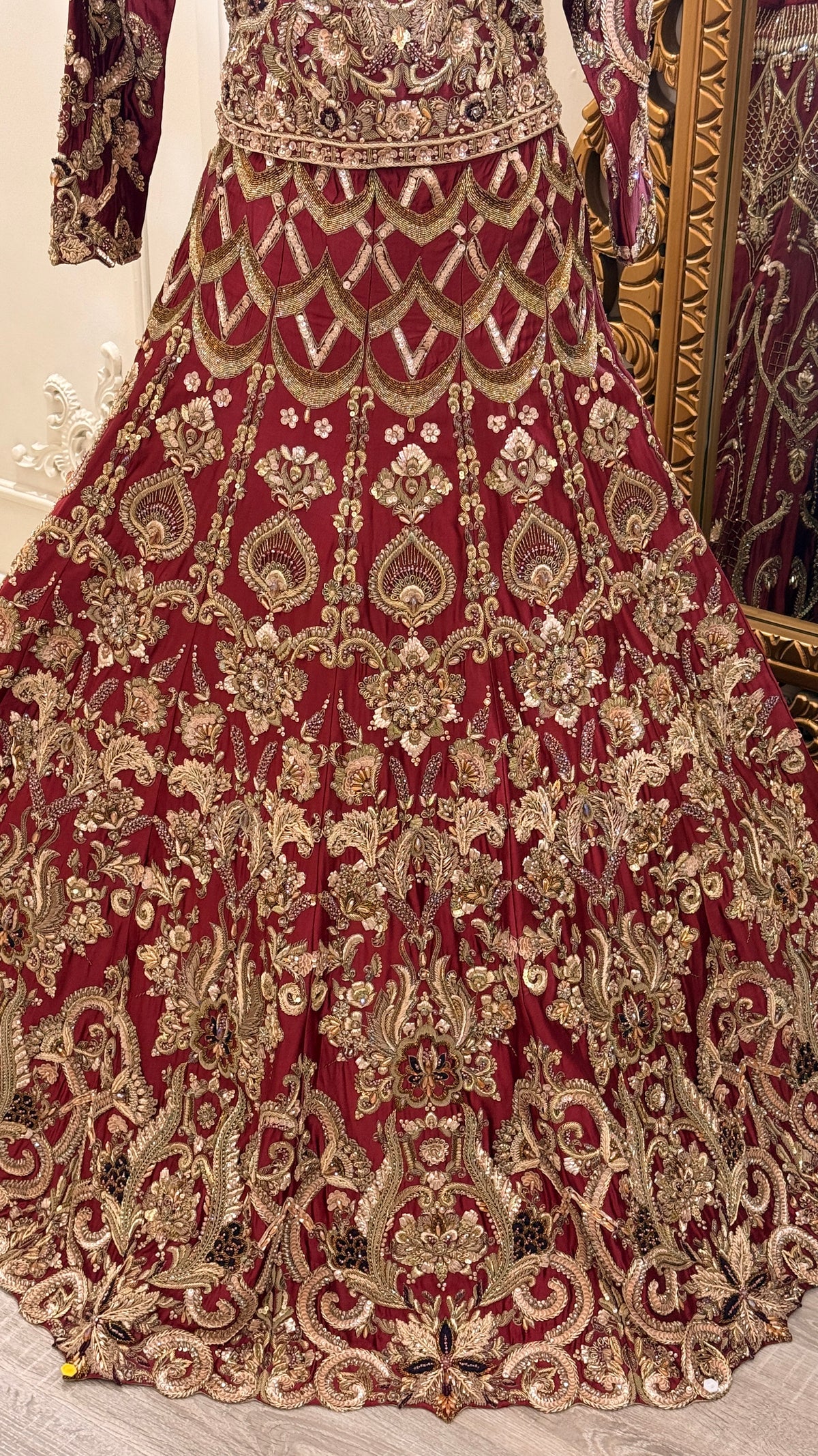 Maroon Gold Embroidered Bridal Maxi