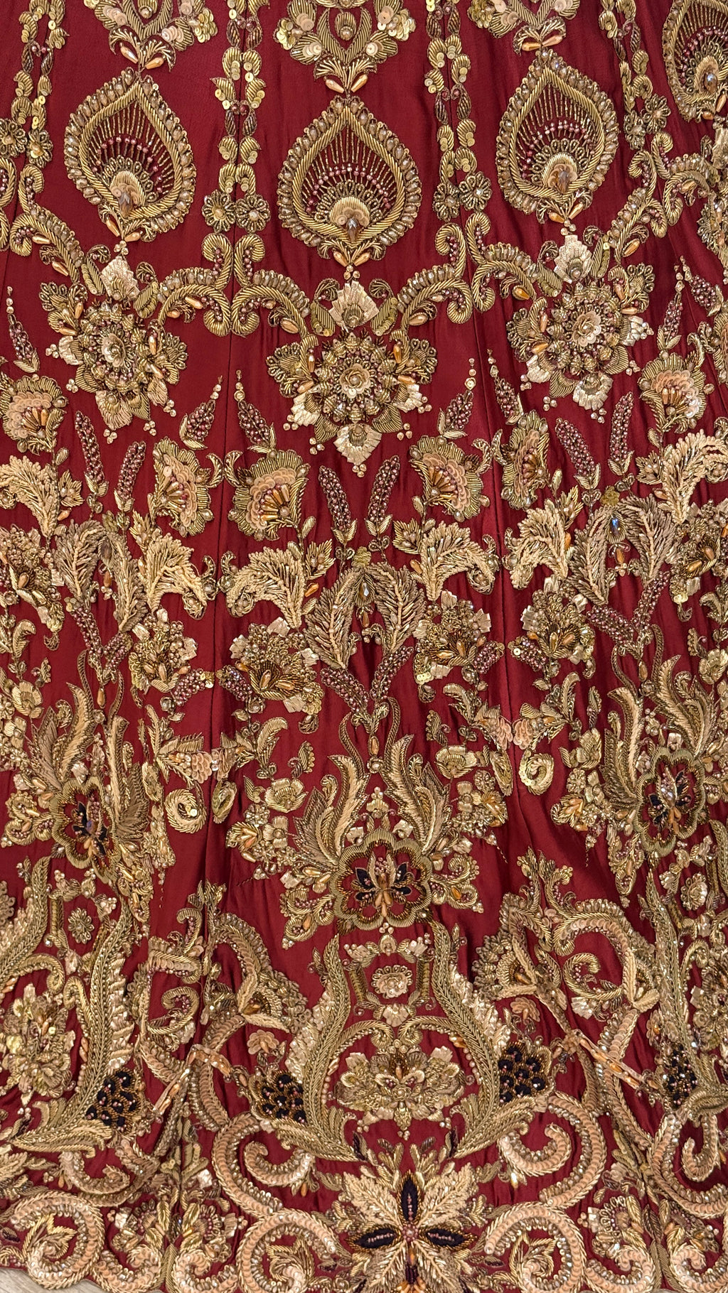 Maroon Gold Embroidered Bridal Maxi