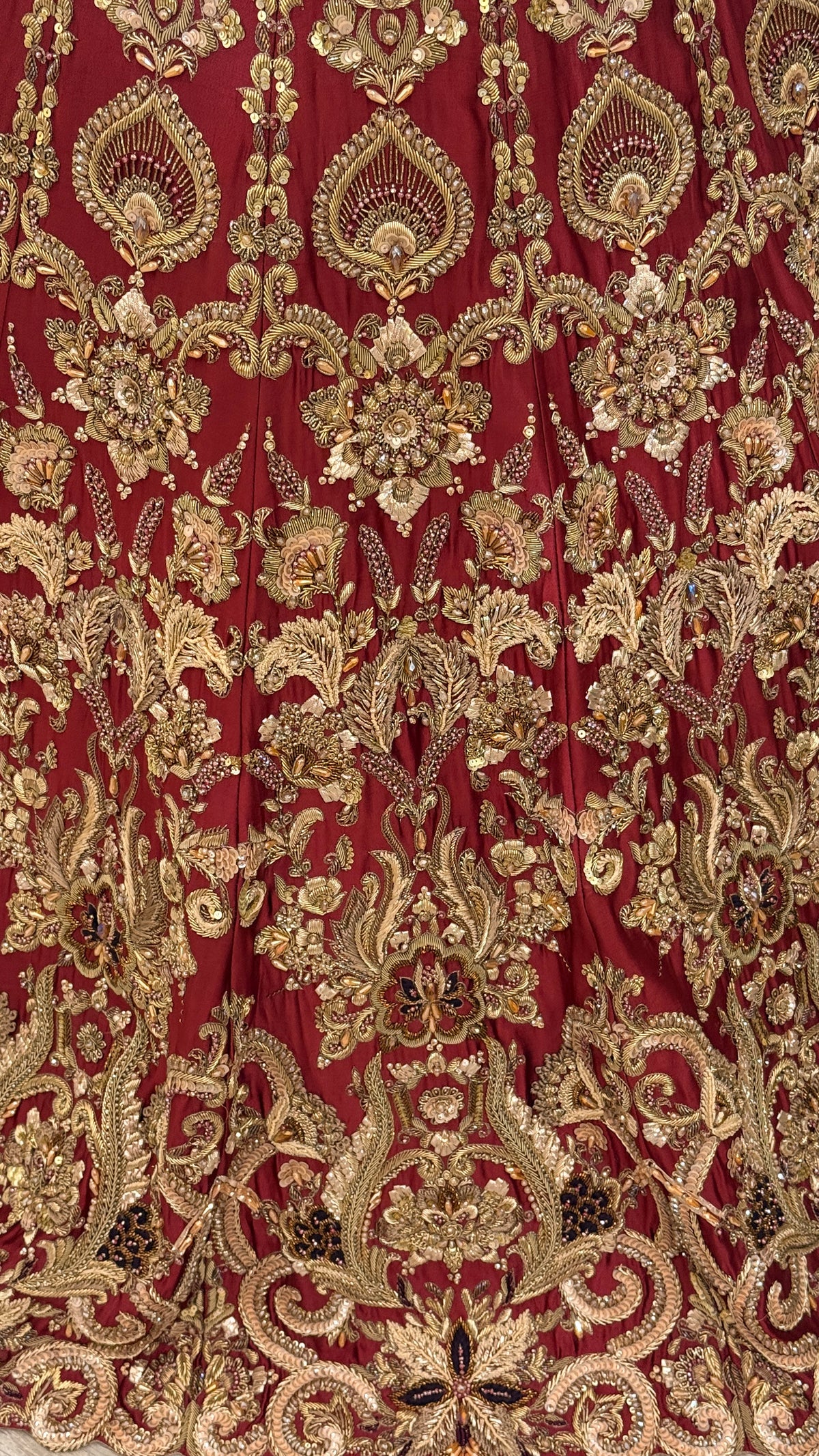 Maroon Gold Embroidered Bridal Maxi