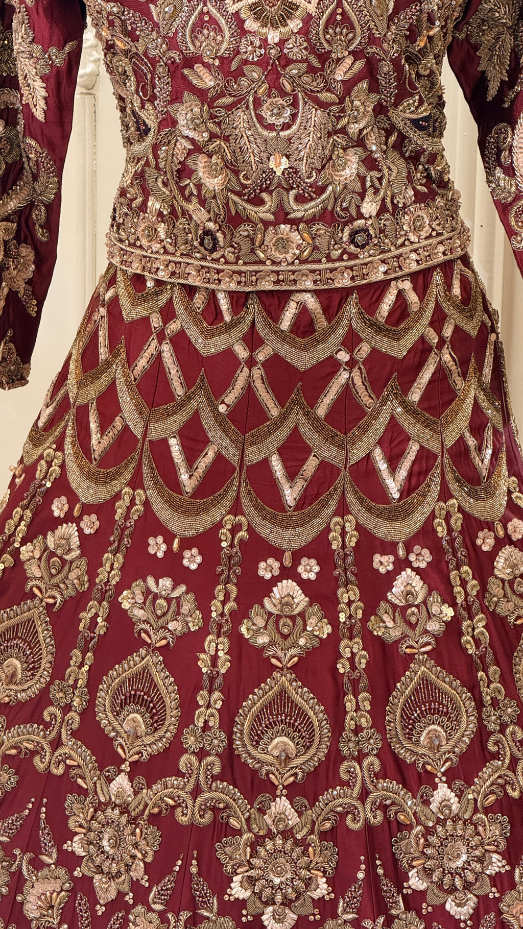 Maroon Gold Embroidered Bridal Maxi