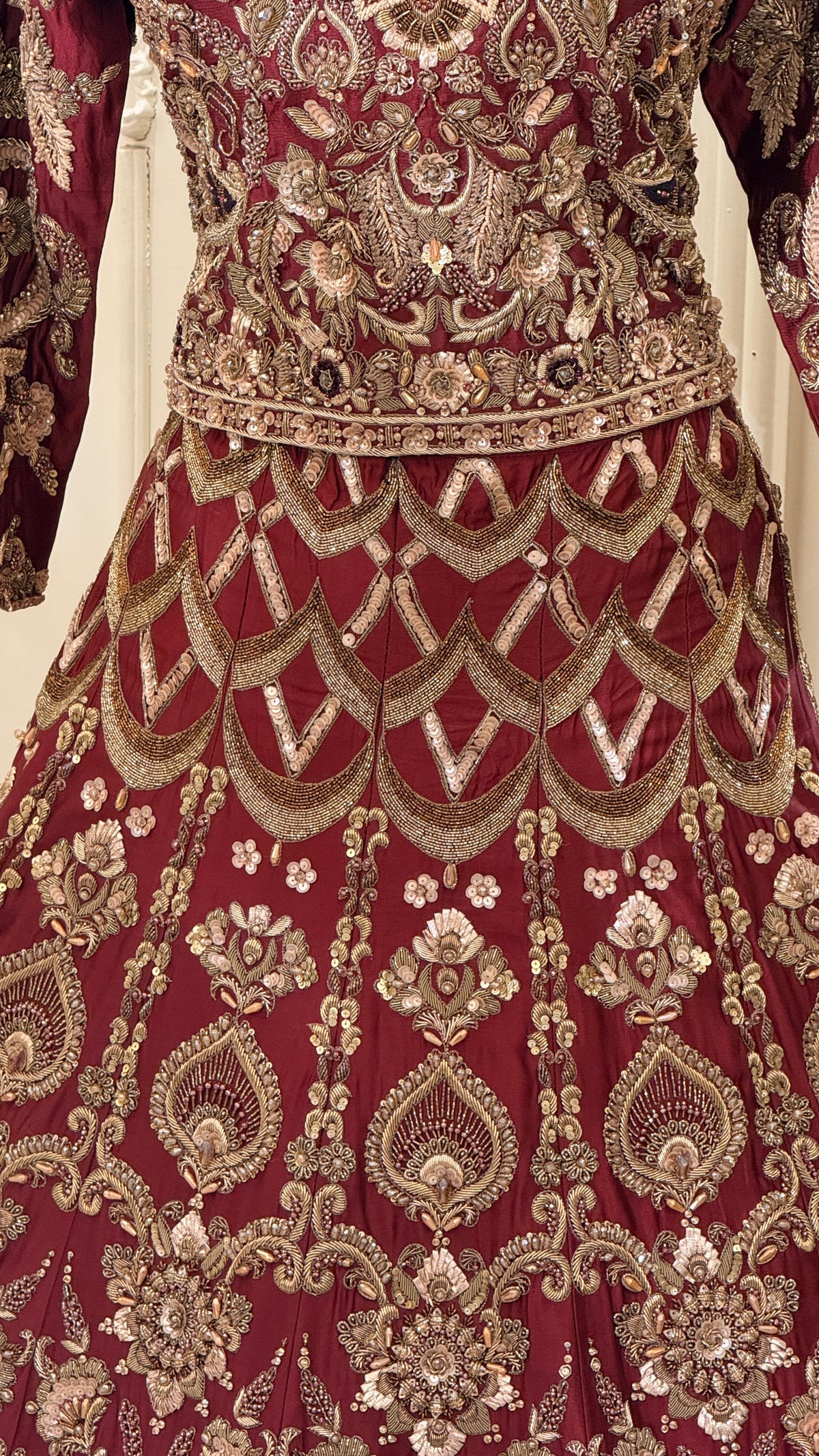 Maroon Gold Embroidered Bridal Maxi