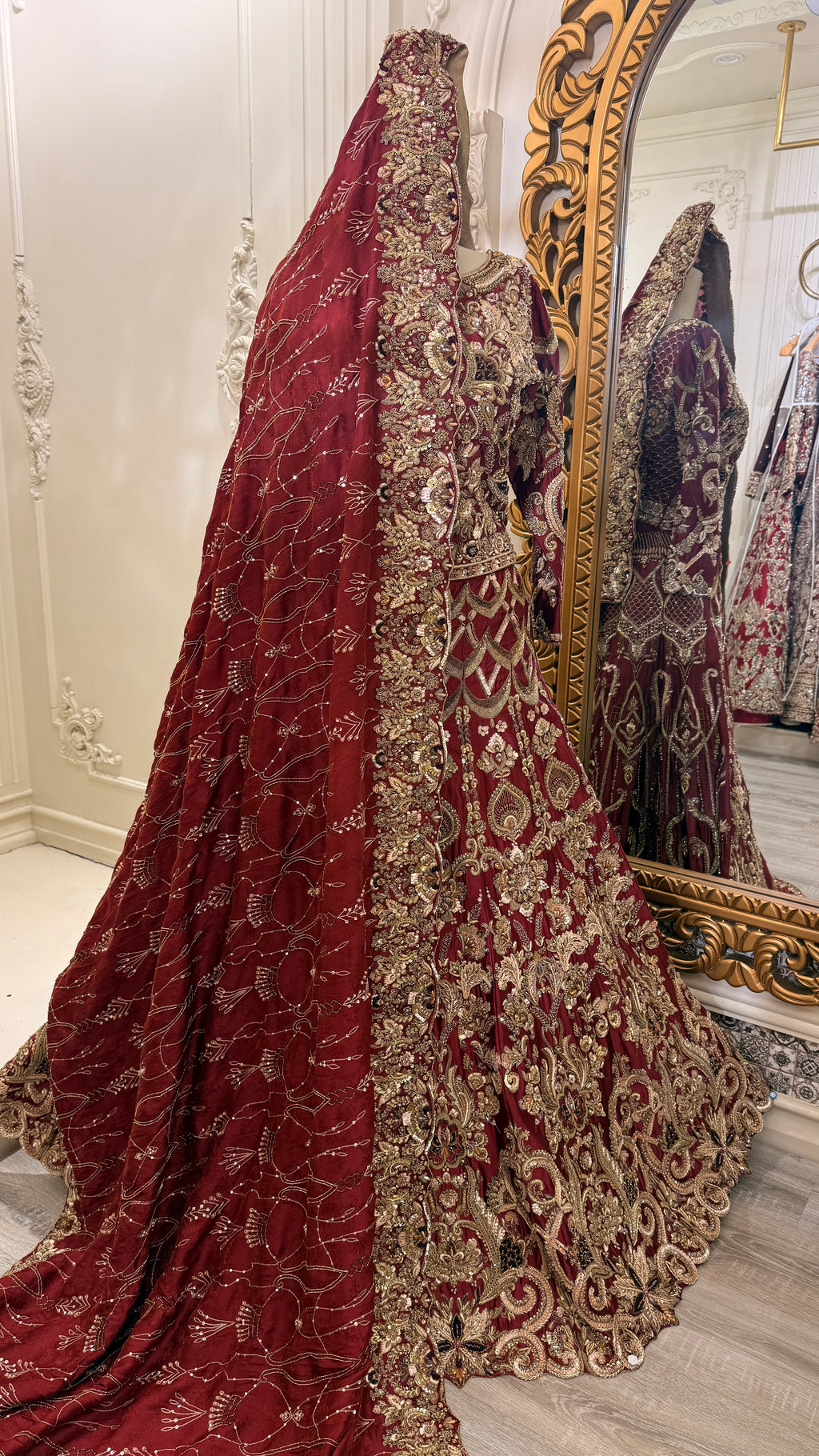 Maroon Gold Embroidered Bridal Maxi