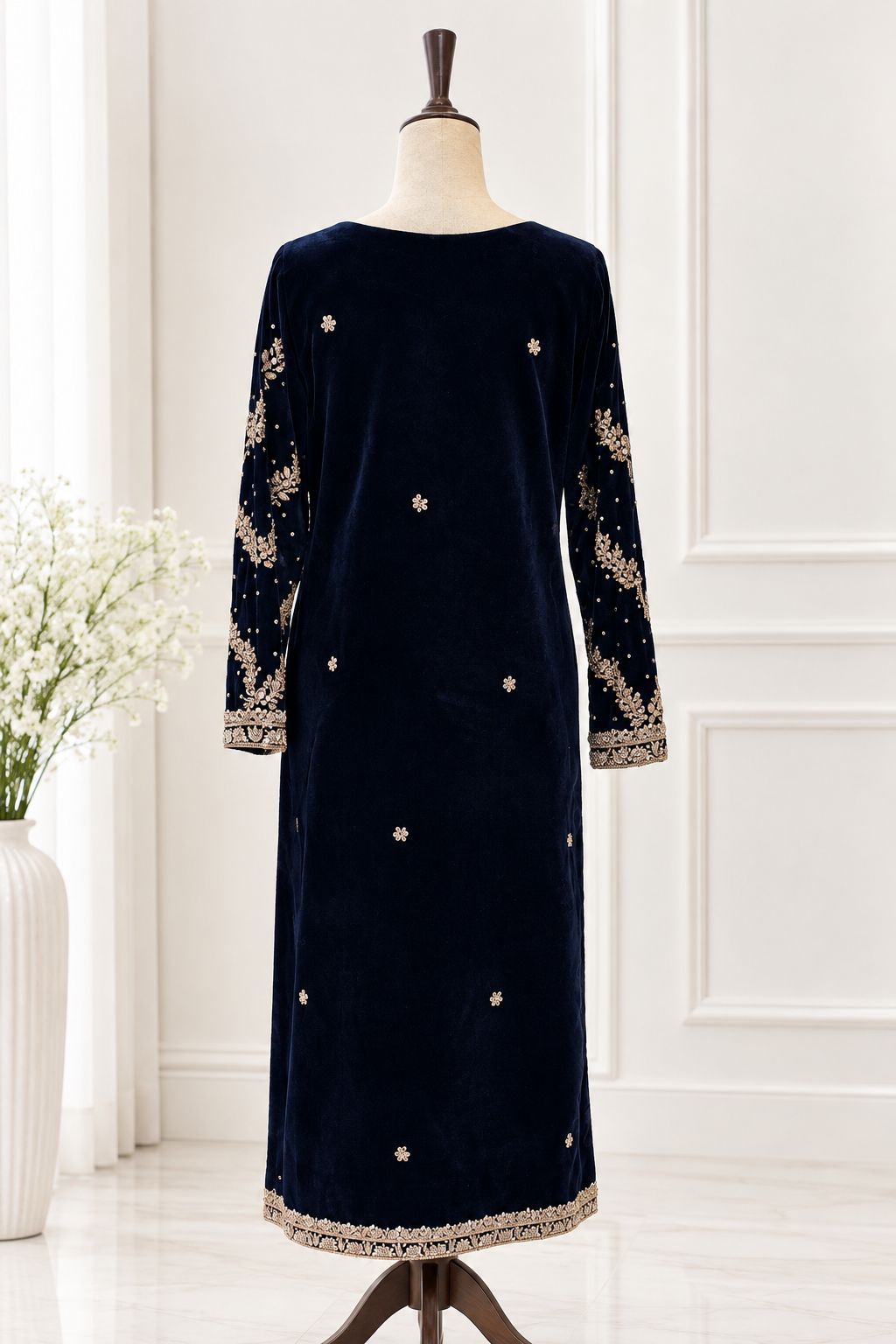 Navy Blue & Golden Embroidered Party Wear Shirt